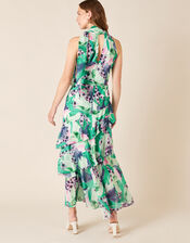 Printed Chiffon Maxi Dress, Green (GREEN), large