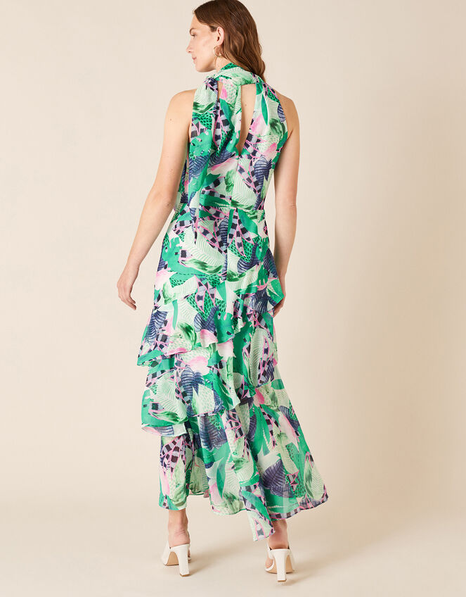 Printed Chiffon Maxi Dress, Green (GREEN), large