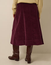 Yasmin Corduroy Midi Skirt, Red (BURGUNDY), large