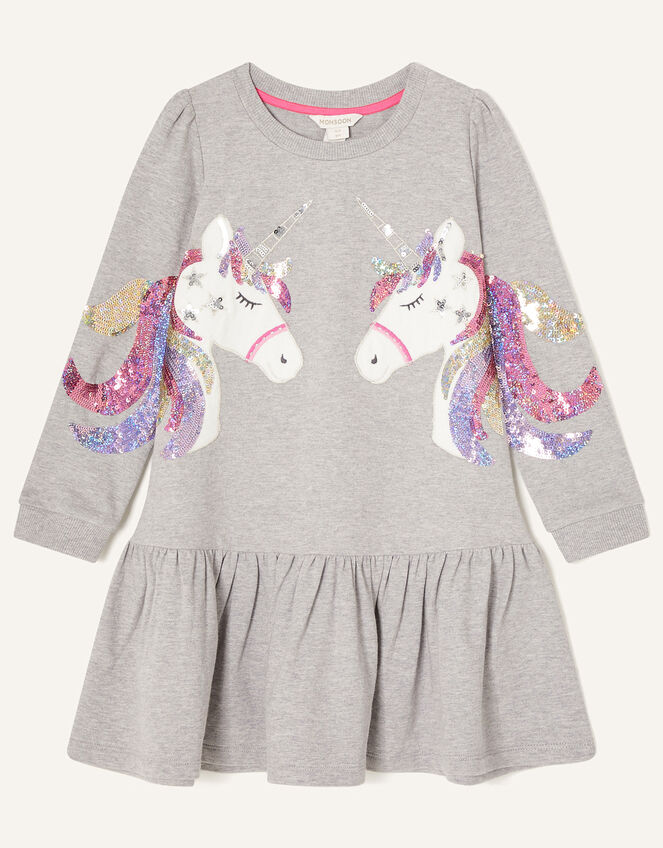 Sequin Unicorn Sweat Dress, Grey (GREY), large