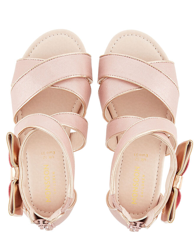 Shimmer Bow Strappy Sandals, Pink (PINK), large