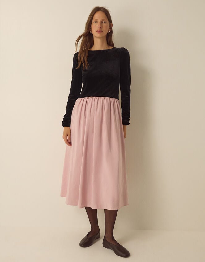 Taylor Two Tone Velvet Taffeta Midi Dress , Pink (PINK), large