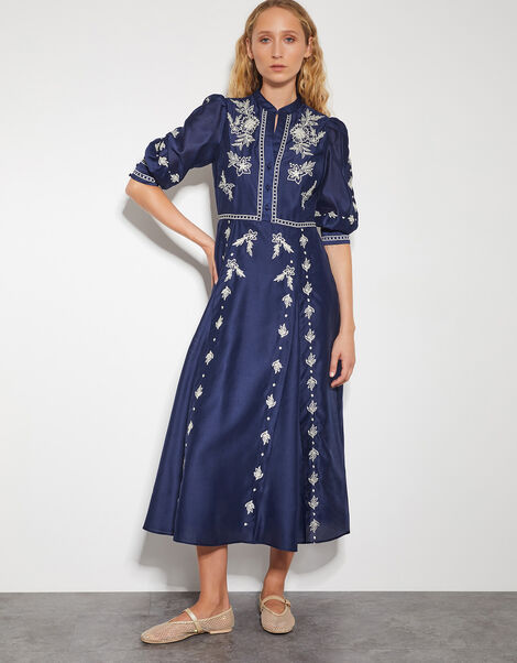 Nadia Embroidered Midi Shirt Dress, Blue (NAVY), large