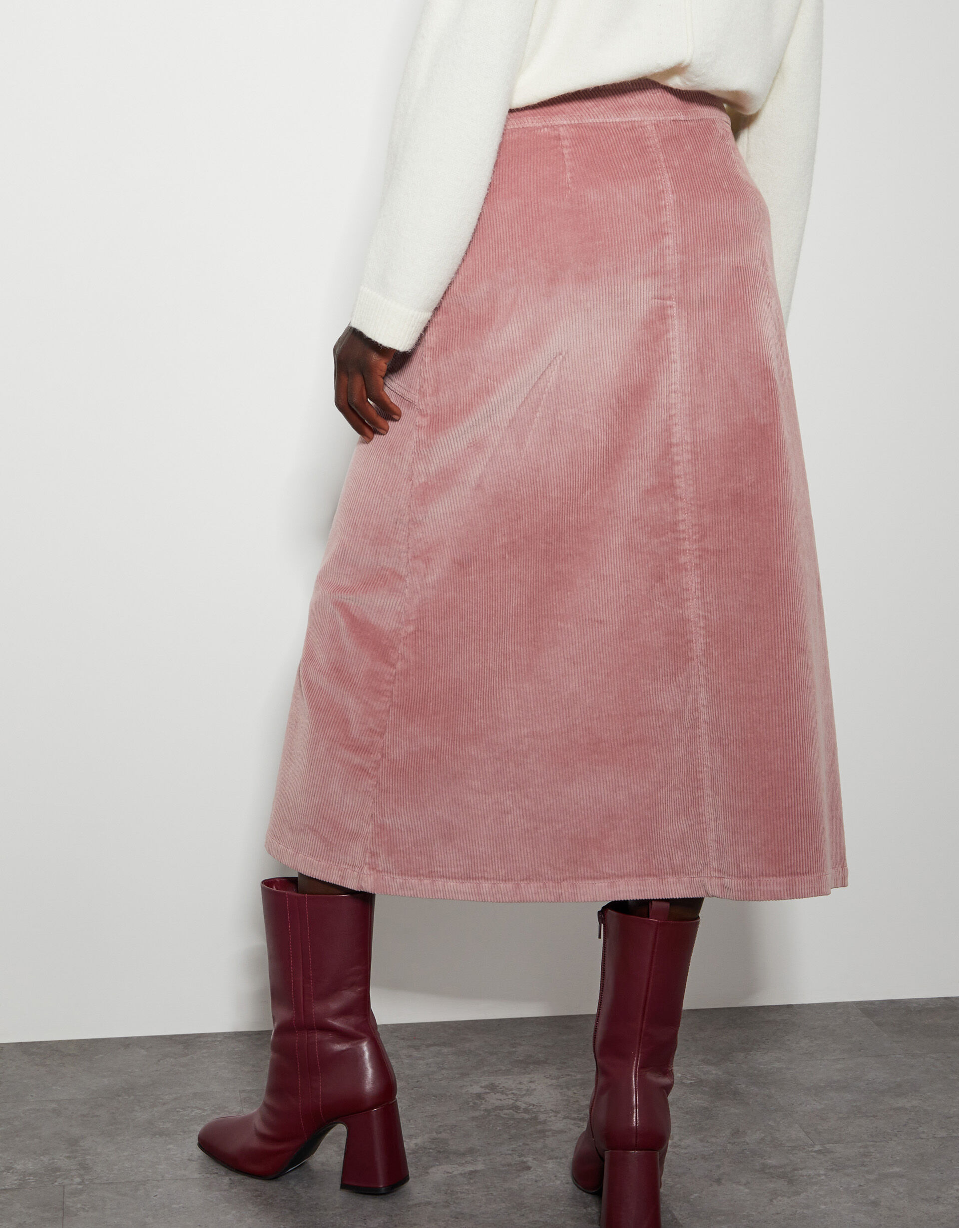 Malika Corduroy Midi Skirt Pink