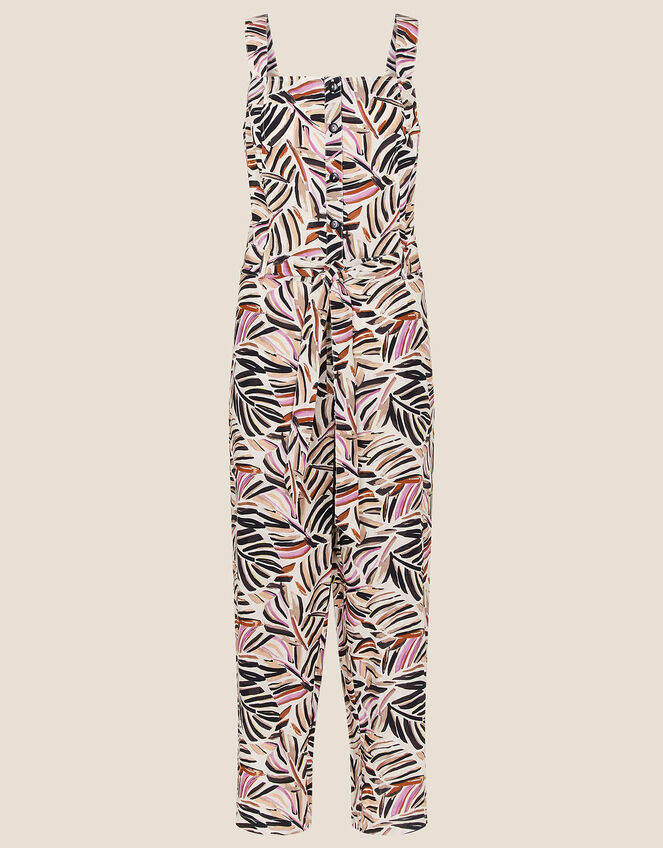 Palm Print Poplin Jumpsuit, Natural (STONE), large