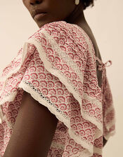 East Alina Printed Floral Lace Insert Dress, Pink (PINK), large