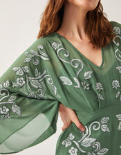 Hannah Embroidered Tea Dress, Green (GREEN), large