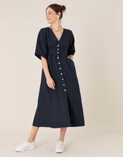 Button-Through Midi Dress in Pure Linen, Blue (NAVY), large