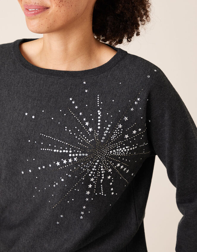 Starburst Heat-Seal Gem Knit Jumper, Grey (CHARCOAL), large