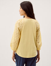 Fifi Broderie Sleeve Top, Yellow (YELLOW), large