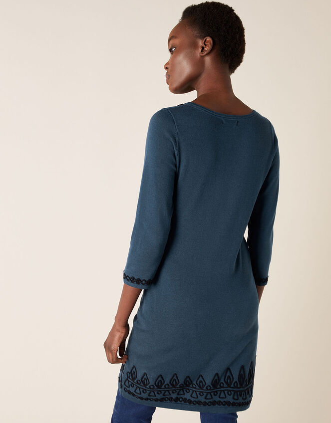 Cornelli Trim Knit Dress, Teal (TEAL), large