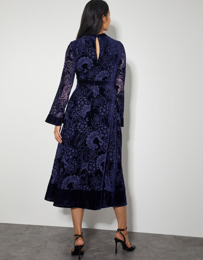 Eva Floral Velvet Midi Dress, Blue (NAVY), large