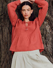 East Liza Pintuck Linen Top, Pink (ROSE), large