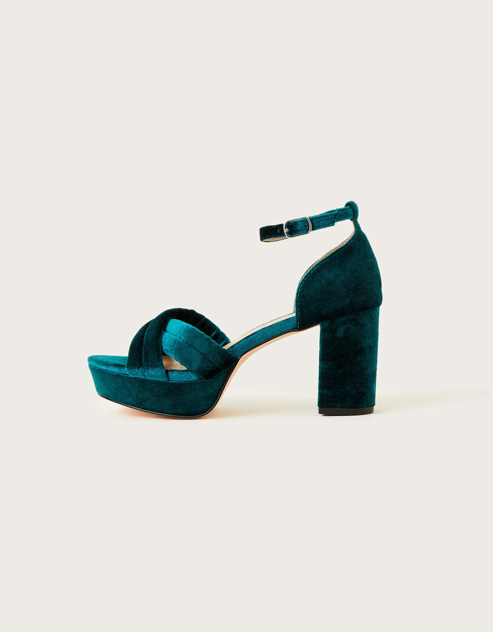 Velvet Padded Platform Heeled Sandals Teal Occasion Shoes Monsoon