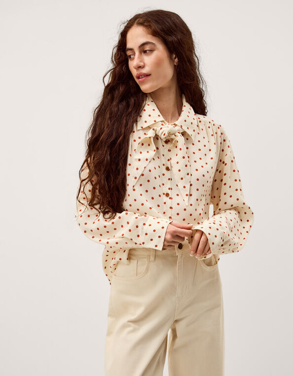 Esme Polka Dot Shirt & Scarf , Ivory (IVORY), large