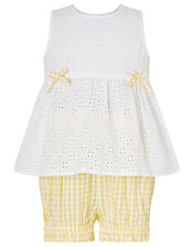 Baby Broderie Top and Gingham Shorts Set, Yellow (YELLOW), large