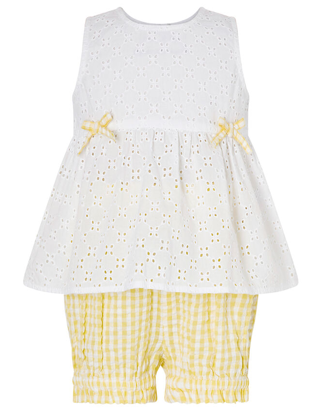 Baby Broderie Top and Gingham Shorts Set, Yellow (YELLOW), large