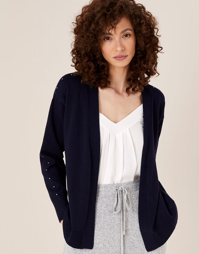 Gem Sleeve Cardigan, Blue (NAVY), large