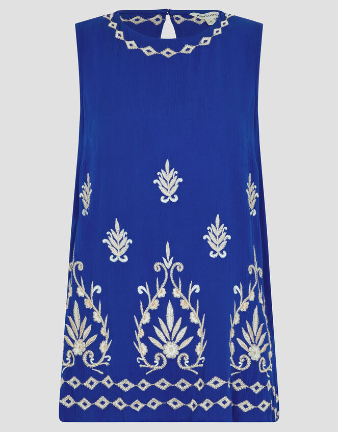 Saffron Embroidered Tank Top, Blue (BLUE), large