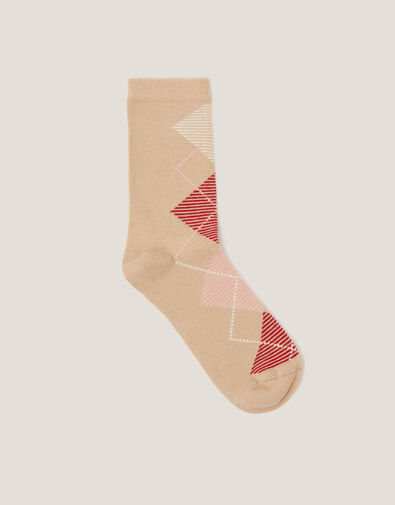 Argyle Print Socks, Natural (NEUTRAL), large