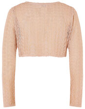Metallic Pointelle Knit Cardigan, Gold (ROSE GOLD), large