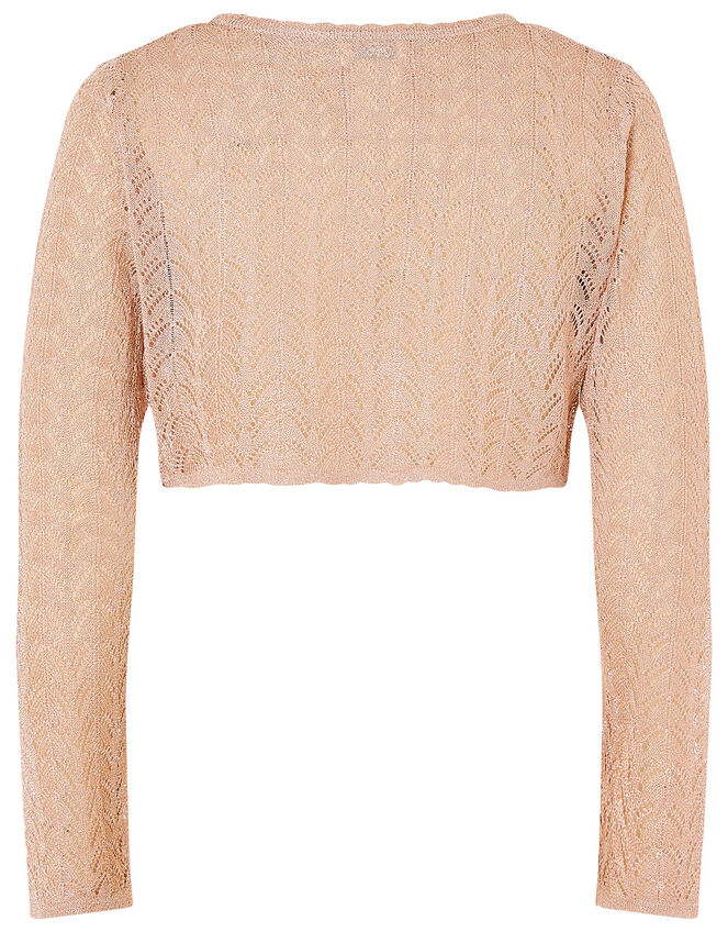 Metallic Pointelle Knit Cardigan, Gold (ROSE GOLD), large