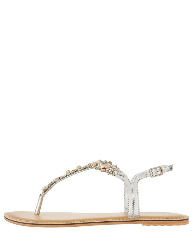 Farren Flower Embellished Sandals, Silver (SILVER), large