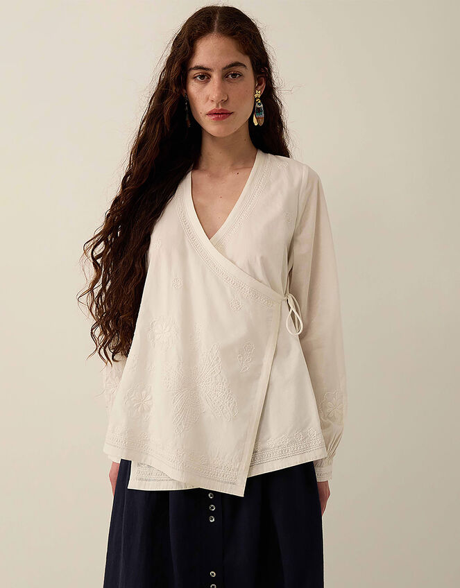 East Romana Hand-Chikankari Embroidered Top, White (WHITE), large