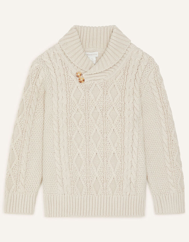 Shawl Collar Cable Knit Jumper, Camel (OATMEAL), large