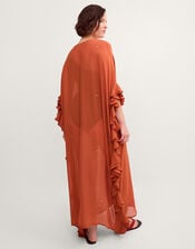 Callie Thorpe x Monsoon Embellished Ruffle Sheer Maxi Kaftan, Orange (RUST), large