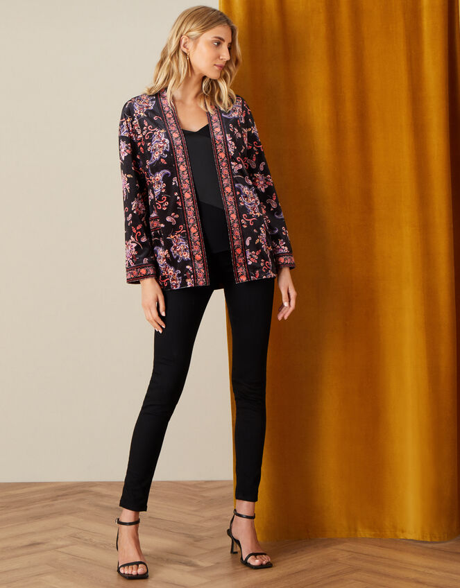 Paisley Print Velvet Jacket, Black (BLACK), large