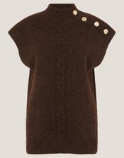 Coli High Neck Cable Knit Vest, Brown (CHOCOLATE), large