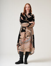 One Hundred Stars Darcy Crane Print Tunic Dress, Black (BLACK), large