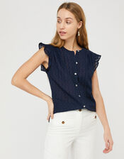 Elodie Capped Sleeve Blouse, Blue (NAVY), large