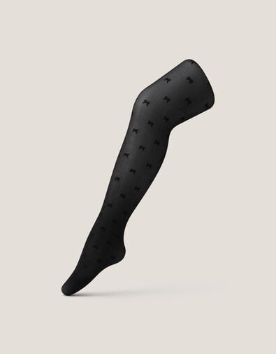 30 Denier Semi-Sheer Bow Tights, Black (BLACK), large