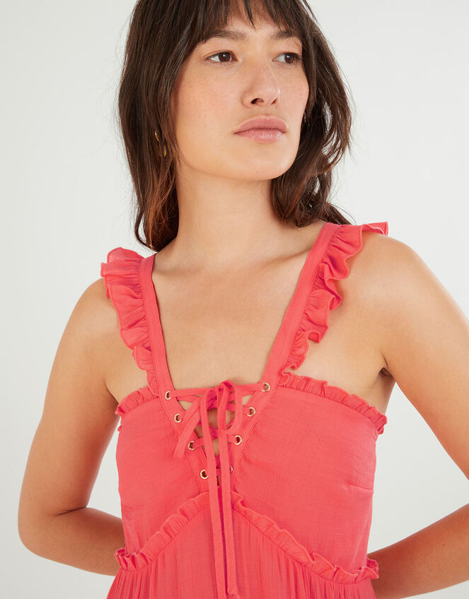 Lace Up Premium Maxi Dress, Orange (CORAL), large