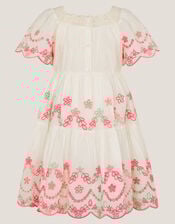 Floral Broderie Short Sleeve Dress, Multi (MULTI), large