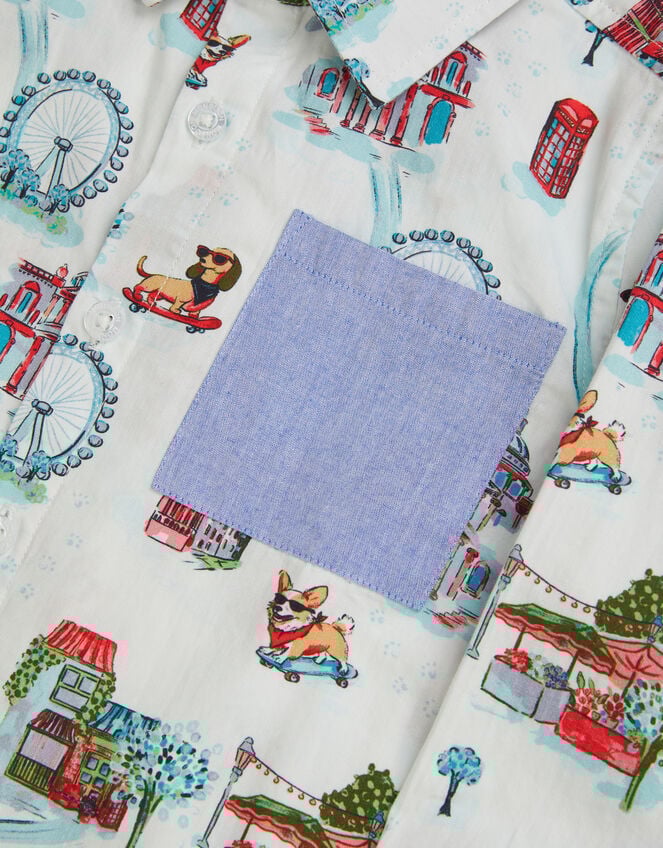 London Print Long Sleeve Shirt , White (WHITE), large