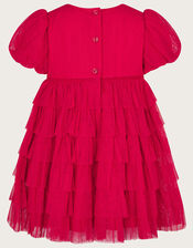 Baby Star Layered Dress in Recycled Polyester, Red (RED), large