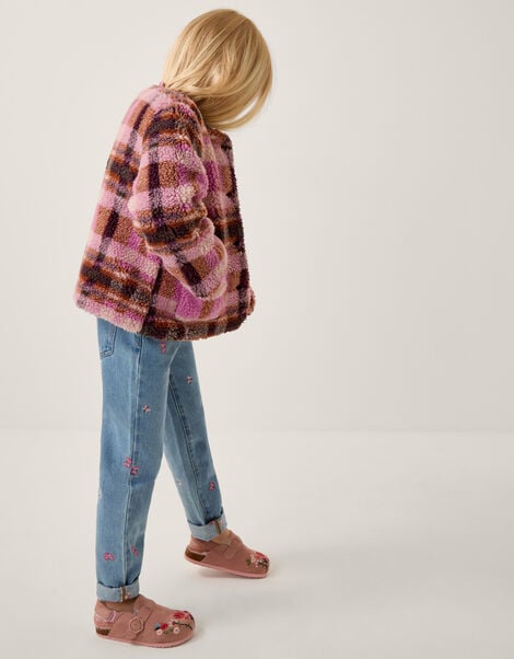 Check Print Borg Jacket, Pink (PINK), large
