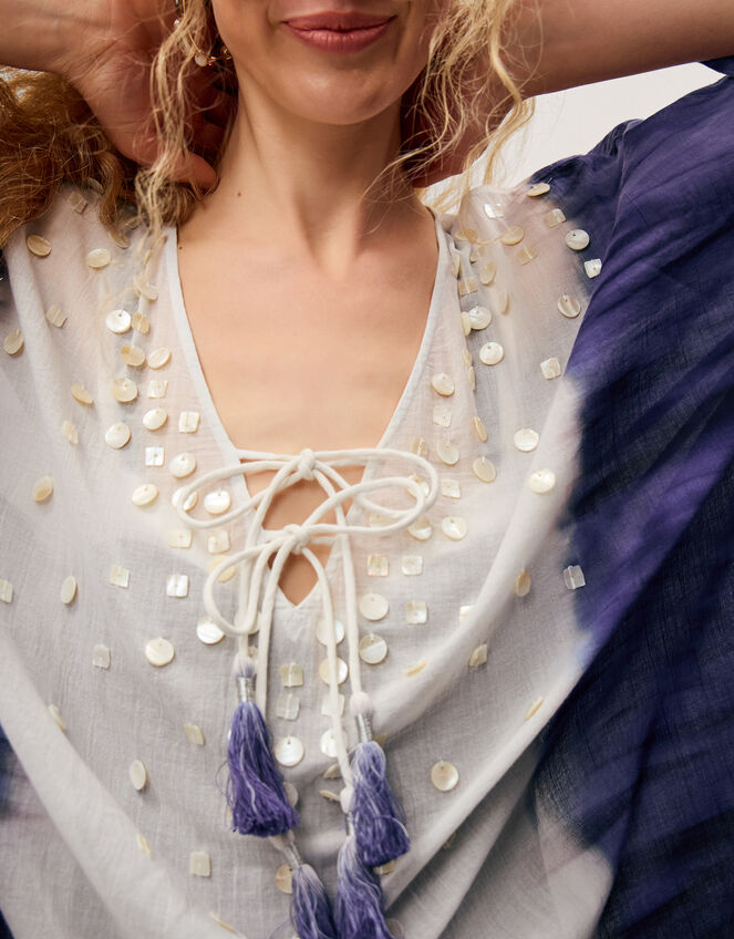 Elise Embellished Tie-Dye Midi Kaftan, Blue (BLUE), large