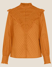 Victoriana Dobby Frill Blouse , Yellow (OCHRE), large