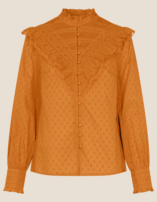Victoriana Dobby Frill Blouse , Yellow (OCHRE), large