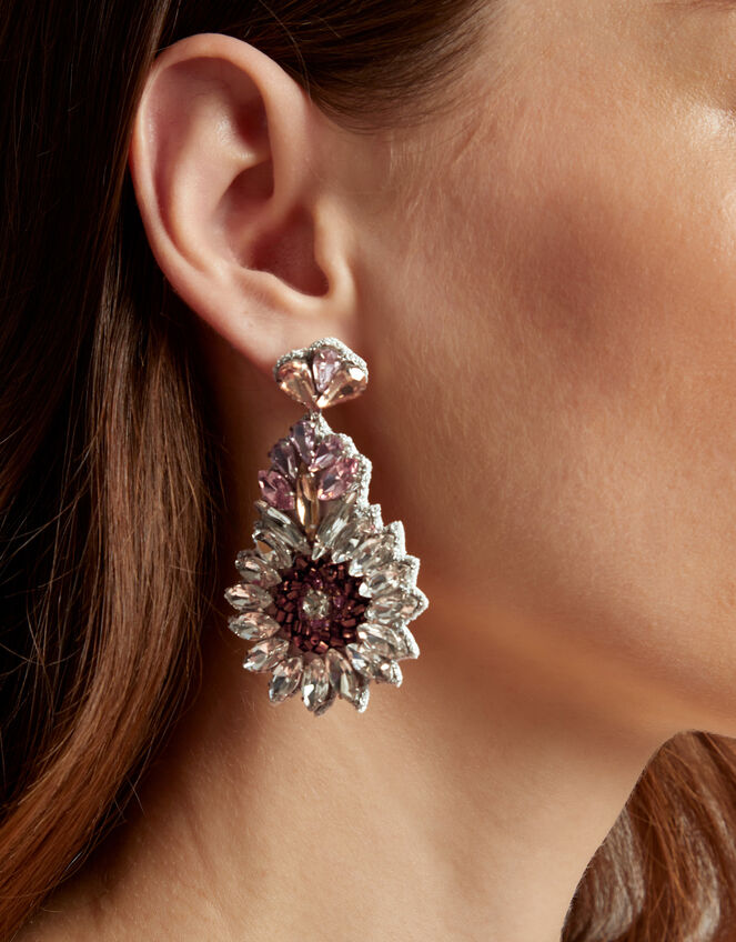 Gemstone Floral Drop Earrings, , large