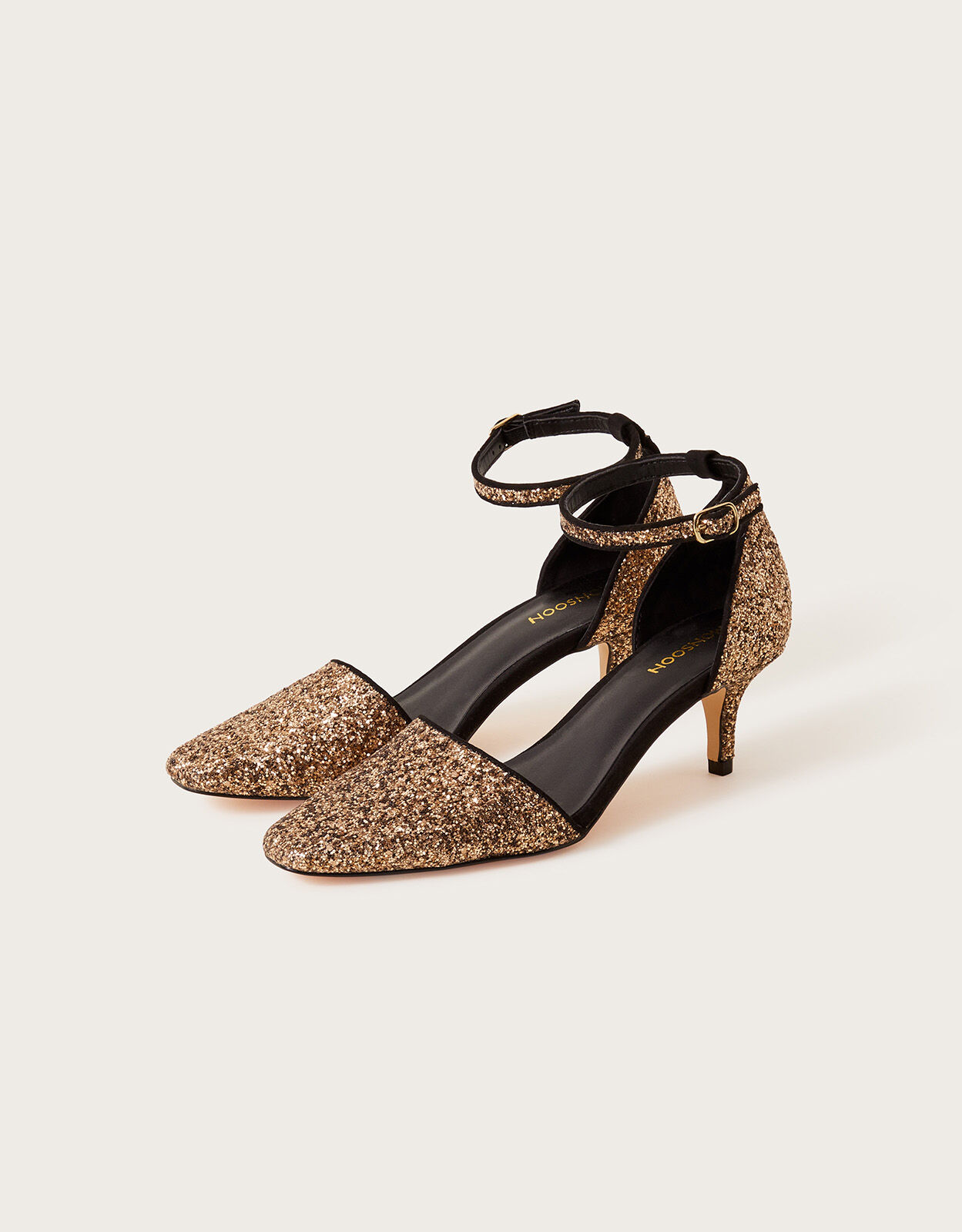 Glitter Square Toe Heels Gold