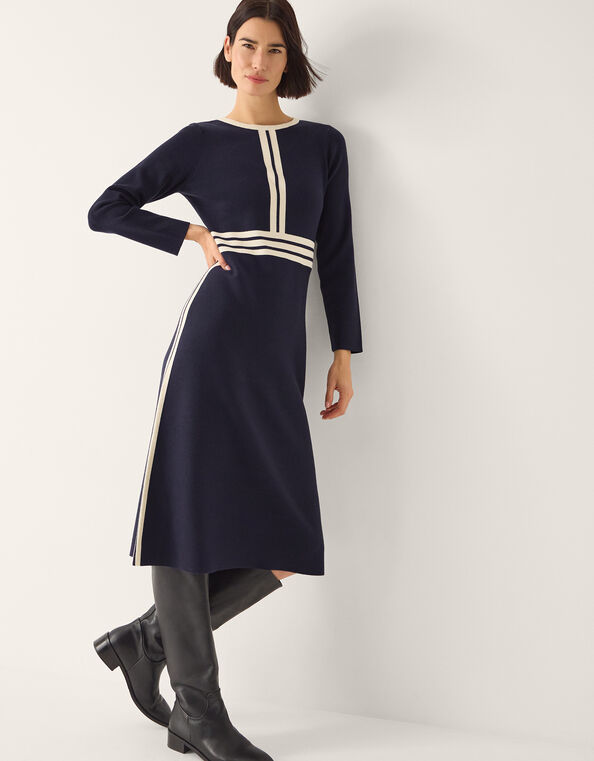 Keli Contrast Stripe Knit Midi Dress, Blue (NAVY), large