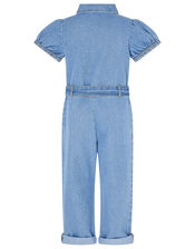Denim Puff Sleeve Jumpsuit, Blue (BLUE), large