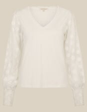 Ferne V-Neck Polka Dot Top, Ivory (IVORY), large