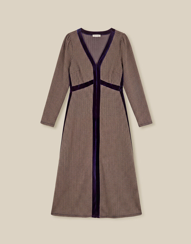 Claude Houndstooth Jersey Midi Dress, Brown (BROWN), large