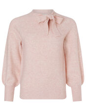 Tie Neck Knit Jumper, Pink (BLUSH), large